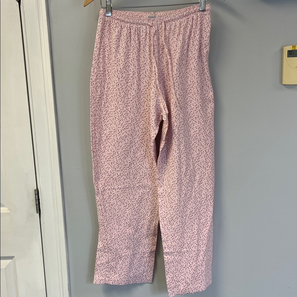 Jockey Pink Floral Cotton Pajama Pants Drawstring  Waist Sz L